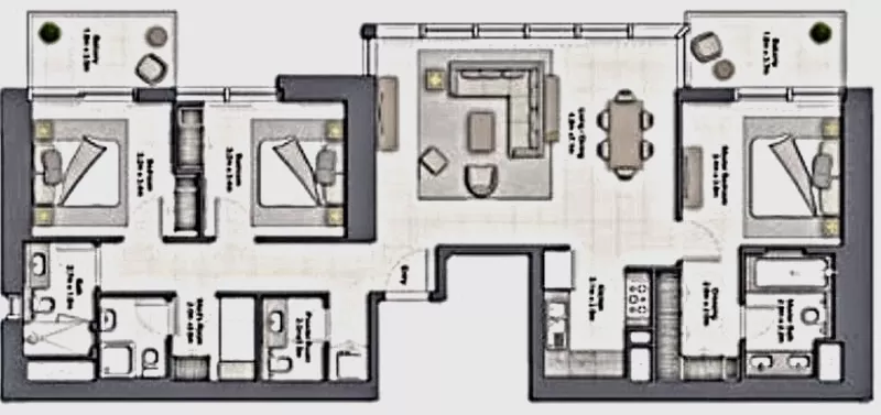 Layout of a 4-bedroom apartment for sale in Tower 52/42