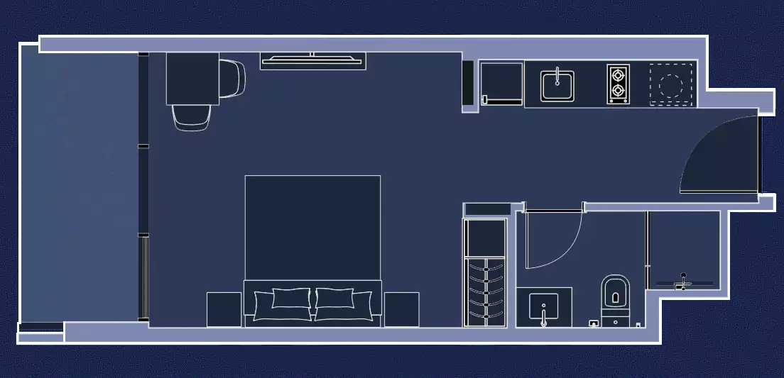 Layout of the studio apartment for sale